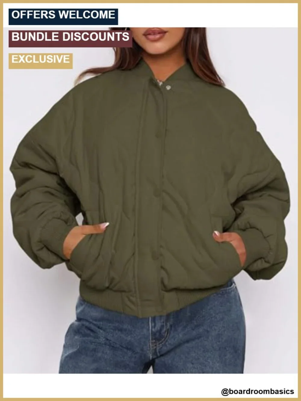 Women's Quilted Bomber Jacket Cropped Zip Up Winter Puffer Coat